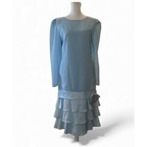 Vintage Drop waist Long sleeve Blue Dress